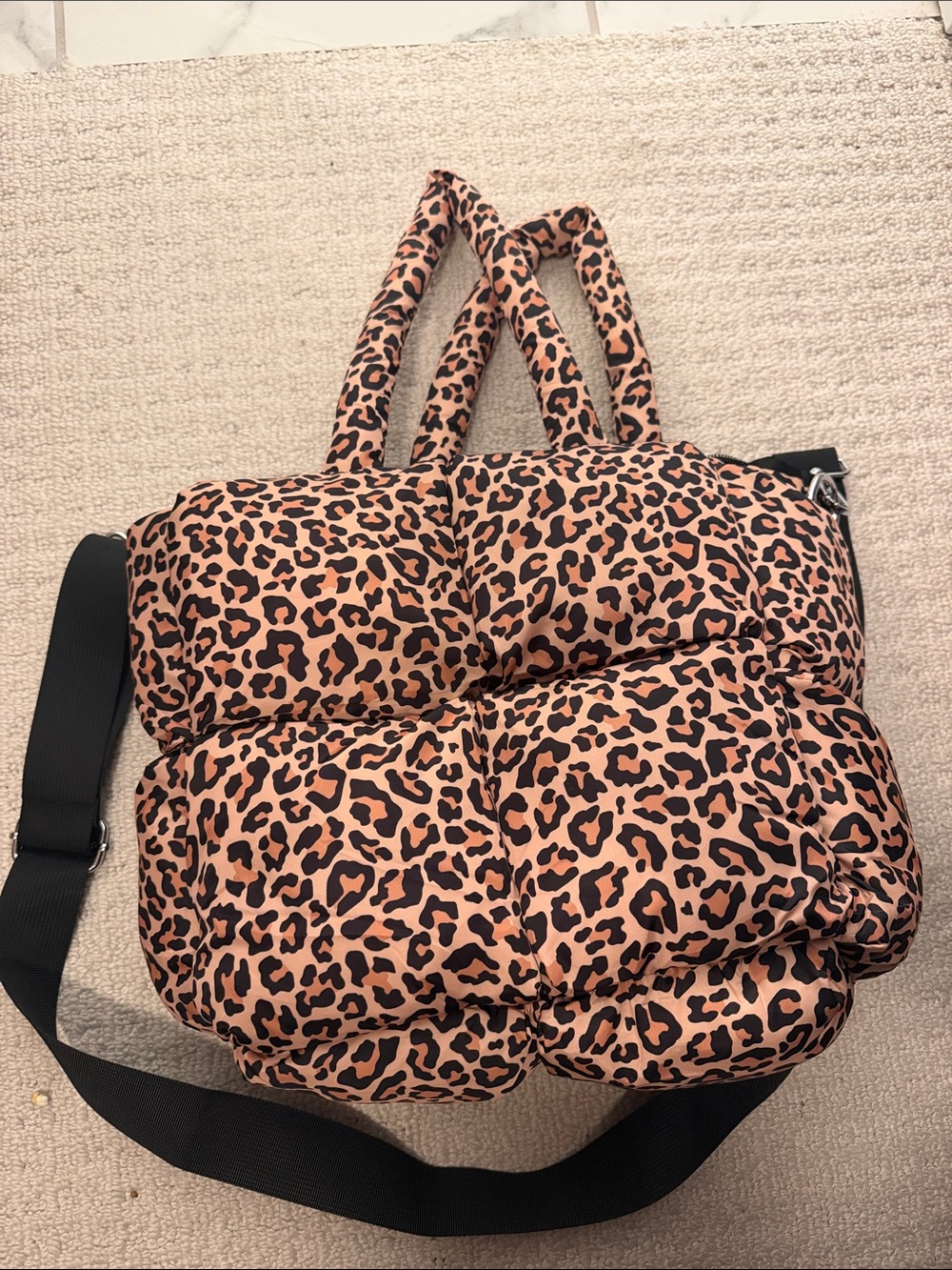 Katydid Leopard-Print Puffer Tote in Pink and Black